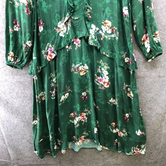 H&M Long Sleeve Ruffle Midi Dress 12 Green Floral High Neck Boho Cottagecore - Picture 4 of 9